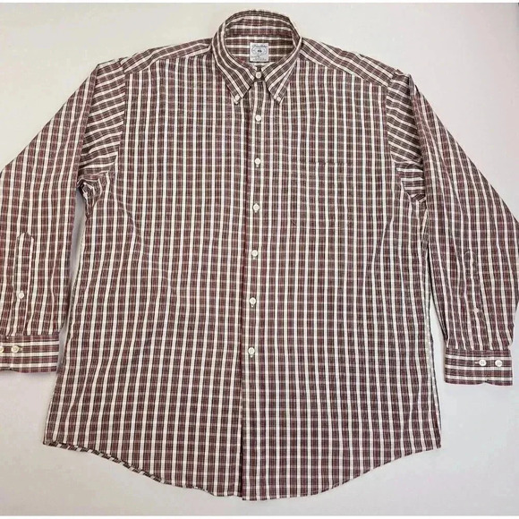 Brooks Bothers Sport Shirt Size Large White Red Green Check Long Sleeve Cotton - Picture 1 of 9